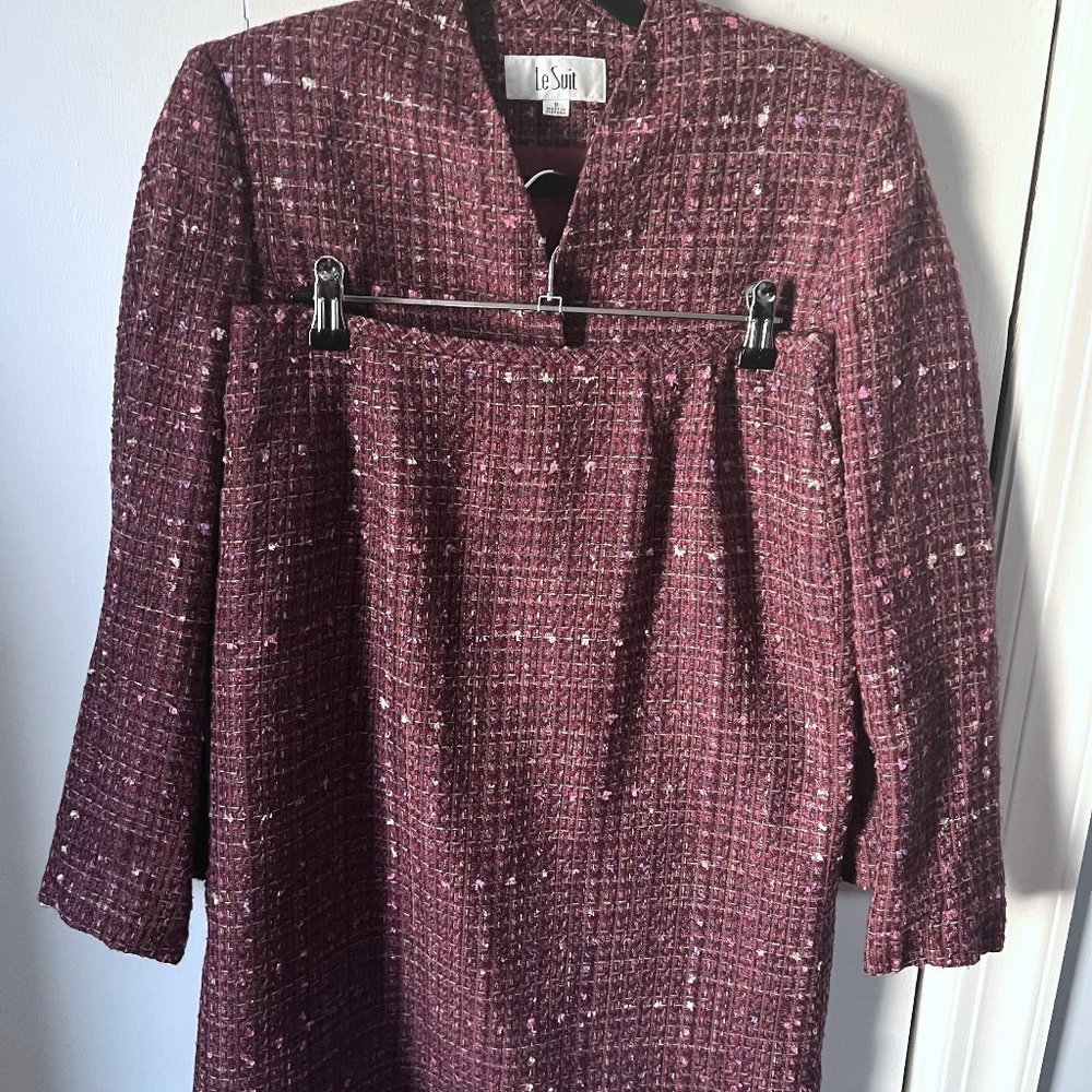 Le Suit Maroon Textured Skirt Set